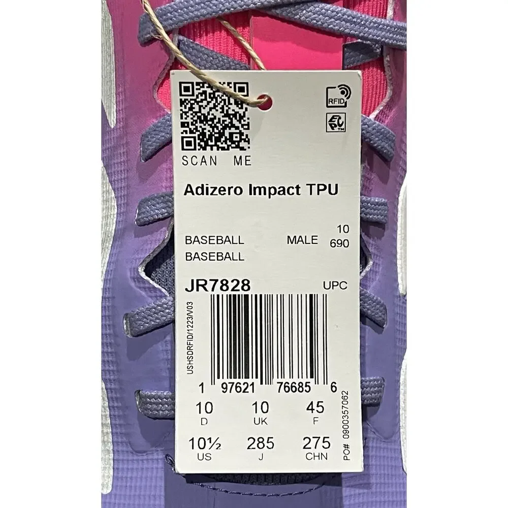 New Men’s 10.5 Adidas Adizero TPU Candy Pink White Purple Baseball Cleats JR7828